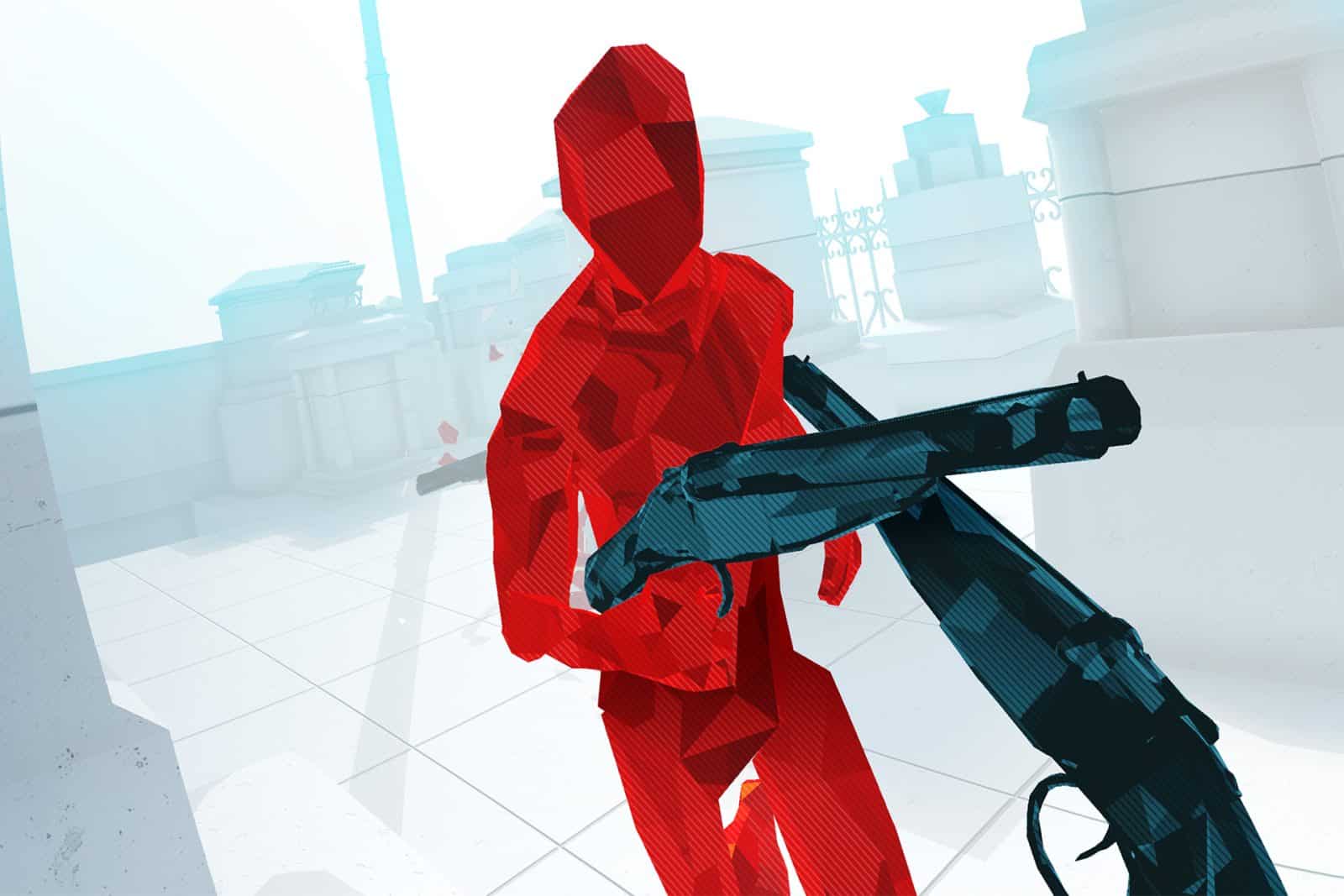 Een rode tegenstander met een knuppel in Superhot VR