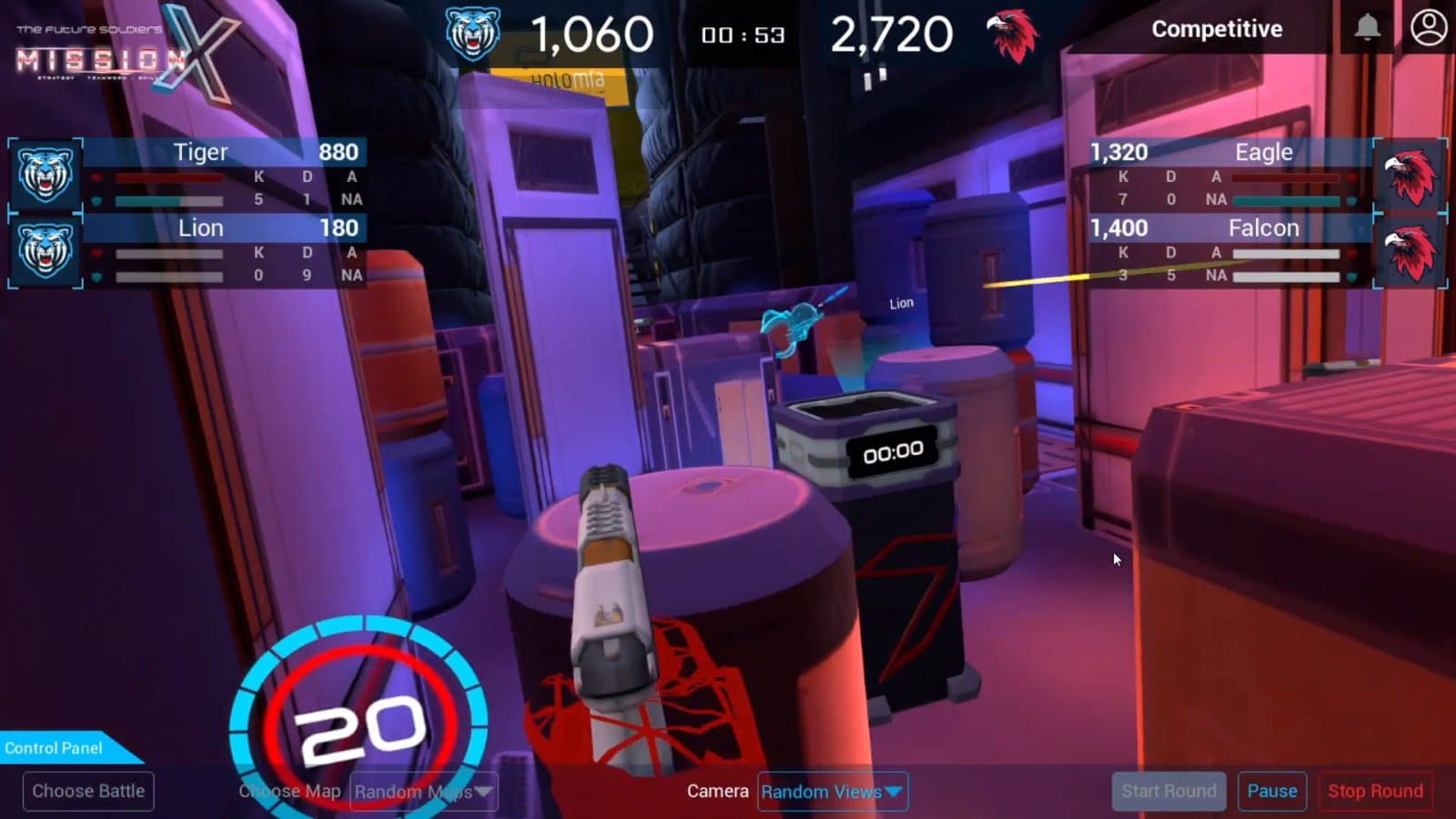 Een speler richt in een ruimteschip in Mission X